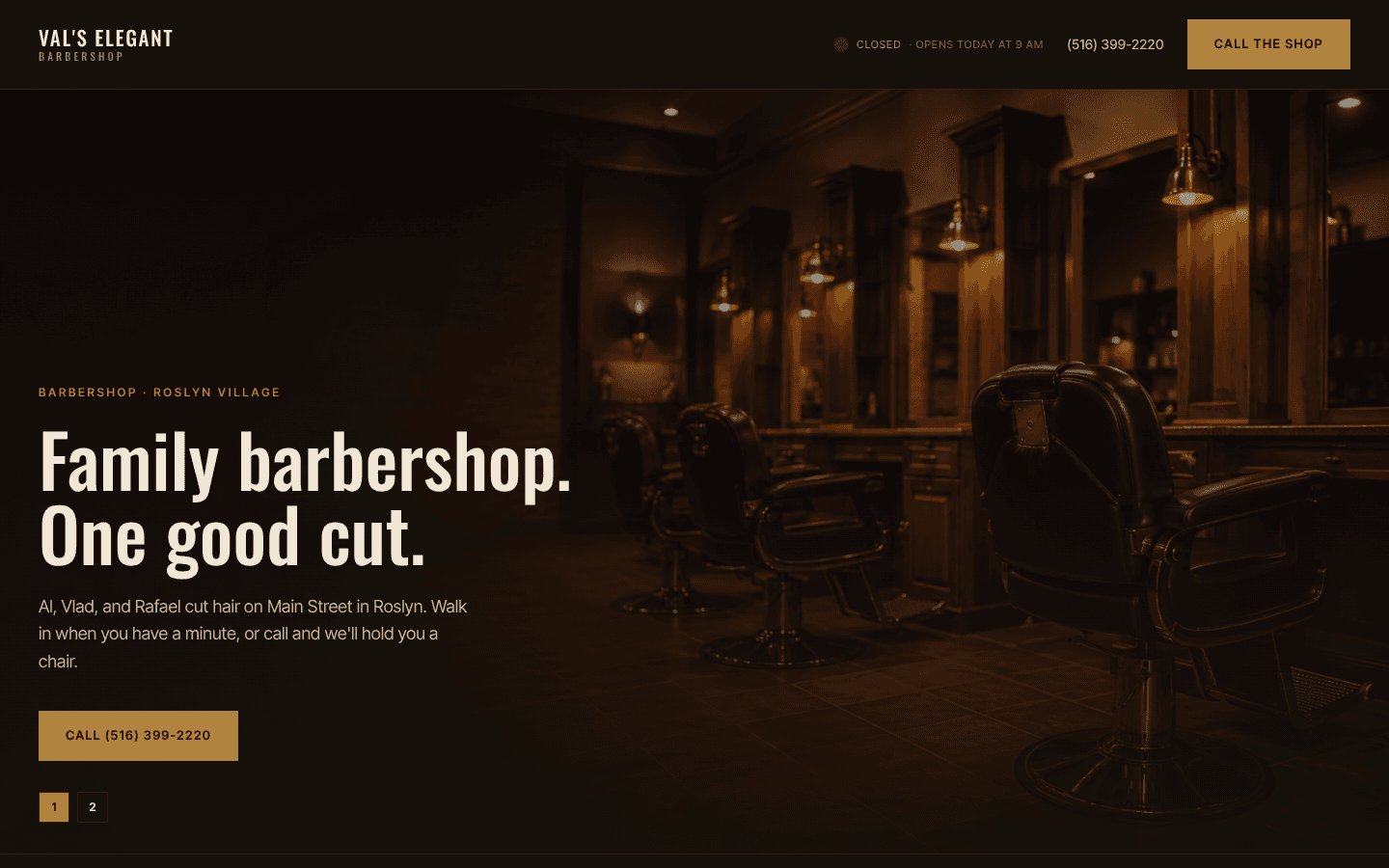 Val's Elegant Barbershop — built from the Barbershop style